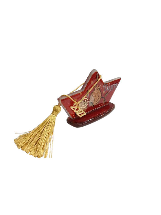 Kalliopi Silver Handmade Tabletop New Year's Lucky Charm Red Glass Boat 2027 6x11cm