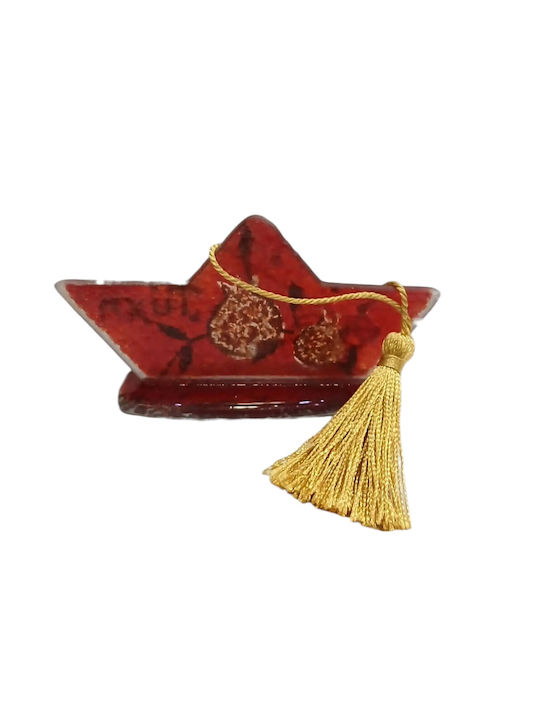 Kalliopi Silver Handmade Tabletop New Year's Lucky Charm Red Glass Boat 2027 6x11cm