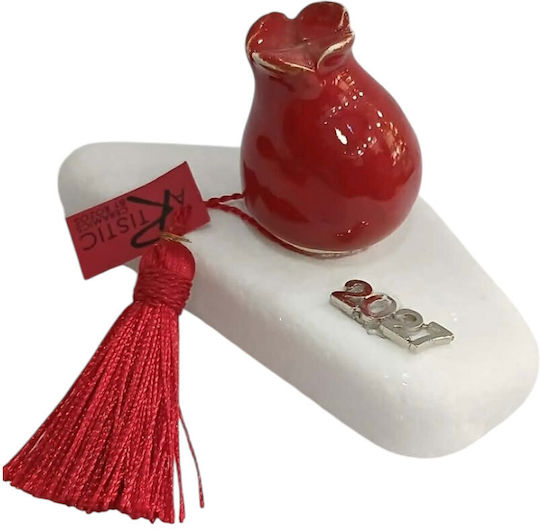 Kalliopi Silver Handmade Tabletop New Year's Lucky Charm Pomegranate Red Ceramic 2027 7x11cm