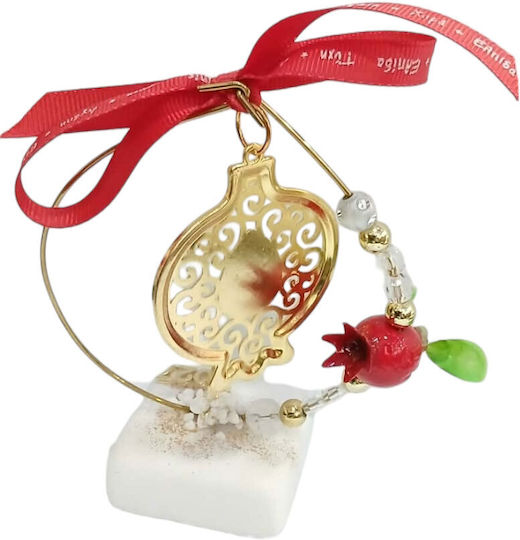 Kalliopi Silver Tabletop New Year's Lucky Charm Red Pomegranate Made of Stone 2027 5x13cm