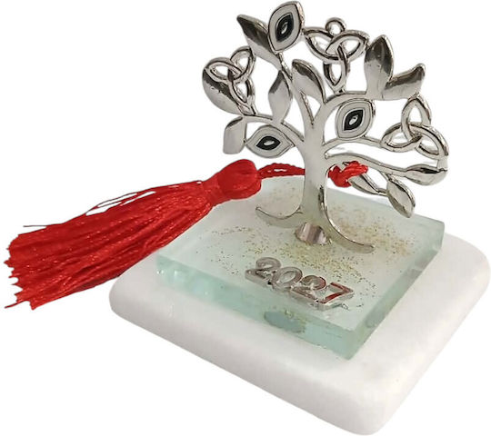 Kalliopi Silver Tabletop New Year's Lucky Charm Little Silver Tree Made of Stone 2027 7x9cm