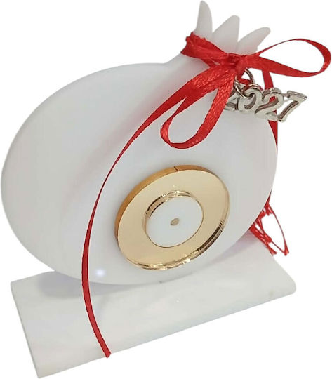 Kalliopi Silver Tabletop New Year's Lucky Charm White Pomegranate Made of Plexiglass 2027 8x9cm