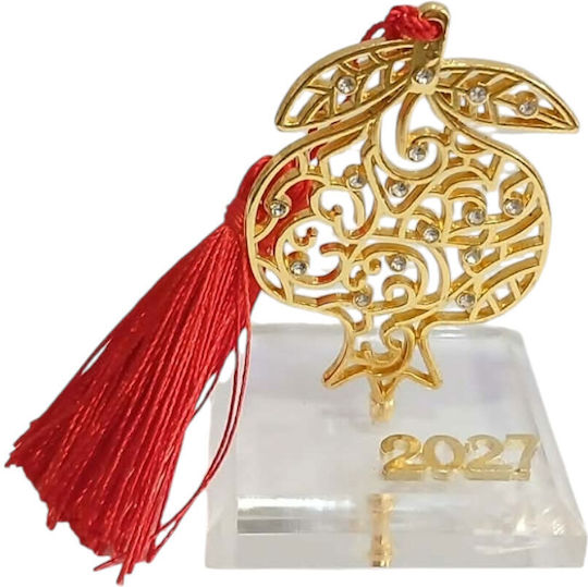 Kalliopi Silver Tabletop New Year's Lucky Charm Pomegranate Gold Made of Plexiglass 2027 5x6cm