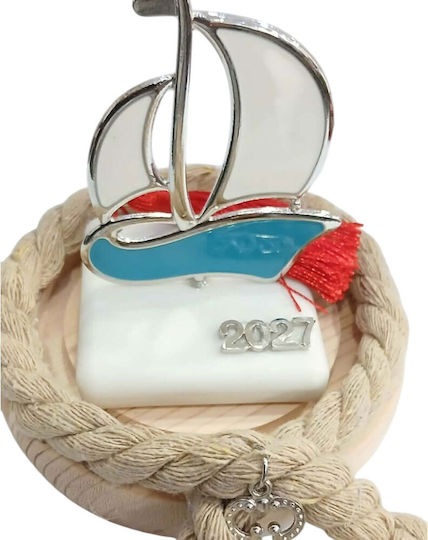Kalliopi Silver Handmade Tabletop New Year's Lucky Charm Blue Boat Made of Glass 2027