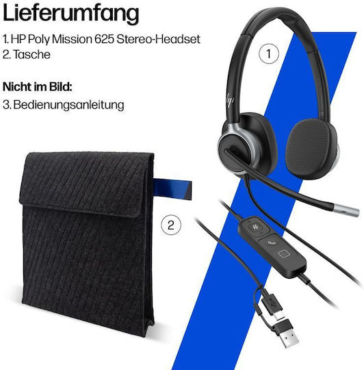 HP Poly Mission 625 On Ear Căști Multimedia cu Microfon și Conectivitate USB-A