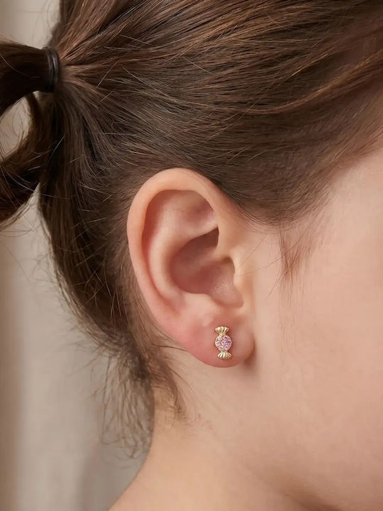Златни Детски Обици Studs с Камъни от Сребро