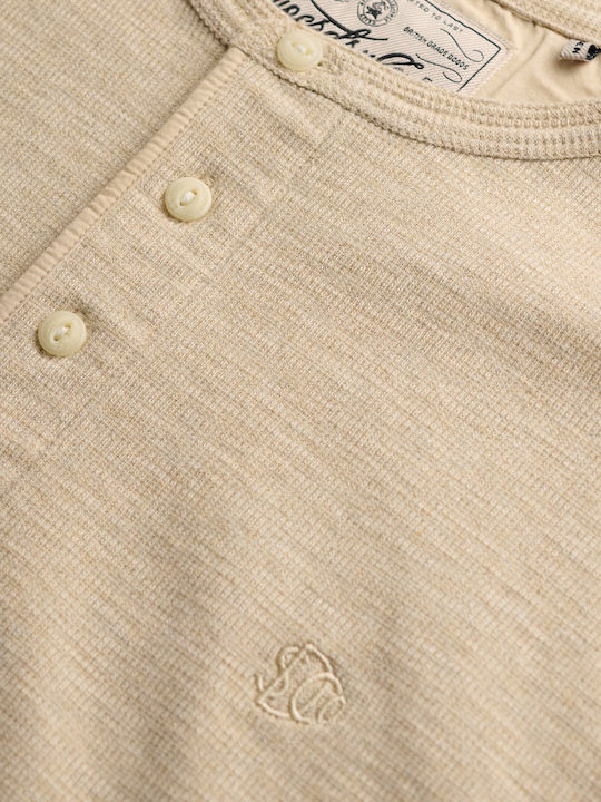 Waffle Grandad Long Sleeve Blouse Oatmeal Marl