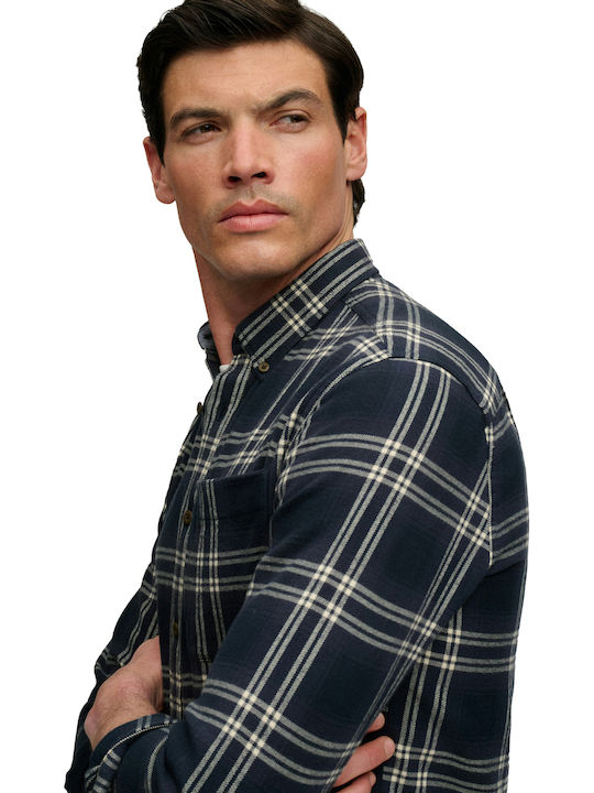 Short Sleeve Checked Navy Blue Shirt