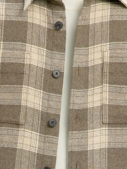 Long Sleeve Overshirt in Regular Fit Brown-Beige