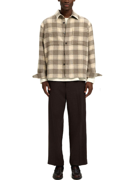 Long Sleeve Overshirt in Regular Fit Brown-Beige