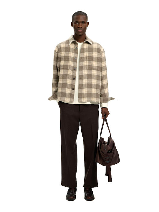 Long Sleeve Overshirt in Regular Fit Brown-Beige