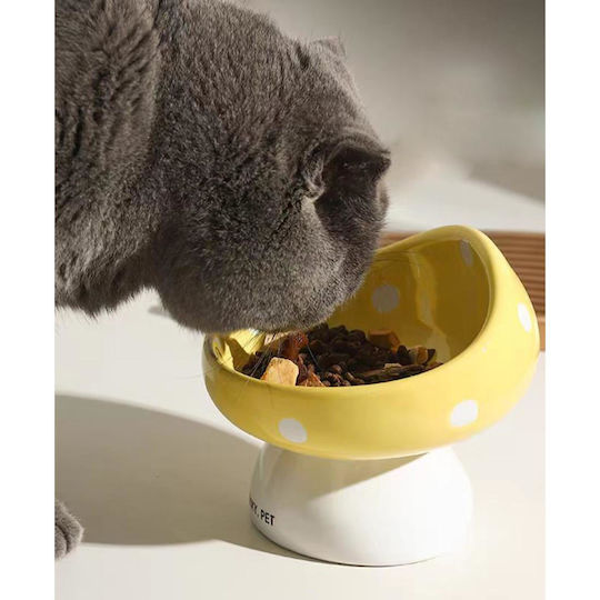 Animal Ceramic Food & Water Bowl for Dog with Stand 200ml 14.5cm in White Colour