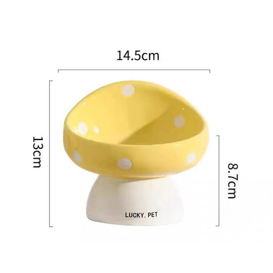 Animal Ceramic Food & Water Bowl for Dog & Cat with Stand 200ml 14.5cm in Yellow Color