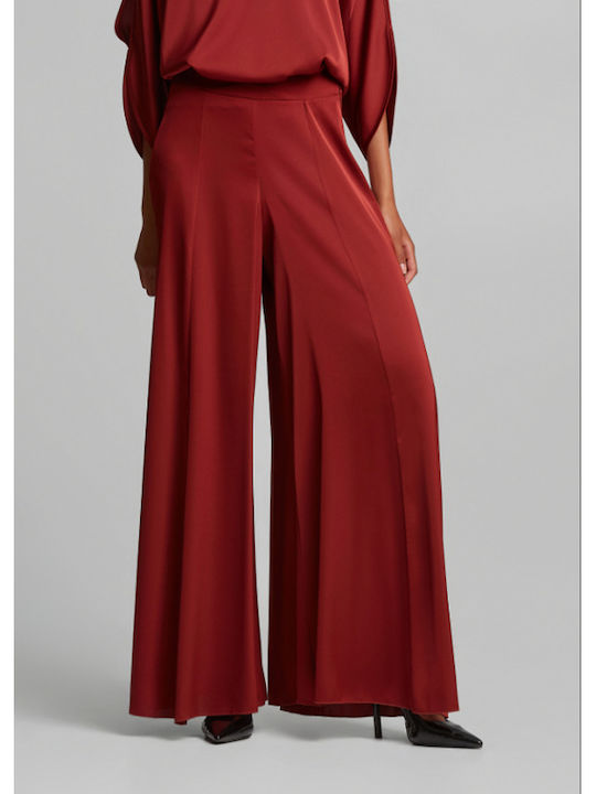 Women's Dark Red Set with High Waisted Trousers