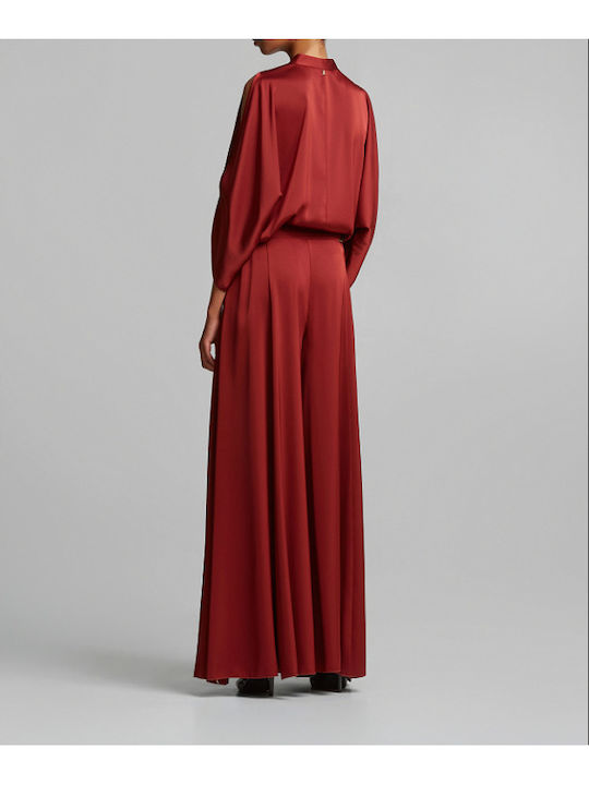Women's Dark Red Set with High Waisted Trousers