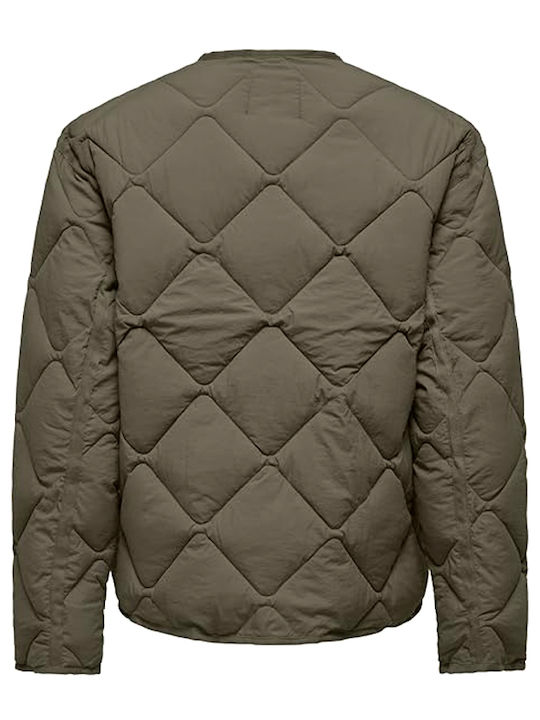 Only Long Women's Jacket for Winter Khaki