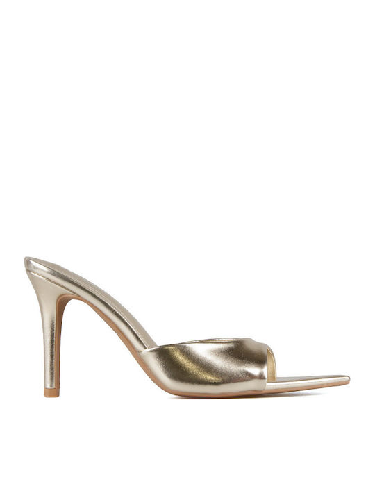 Mules With High Heel In Gold Colour