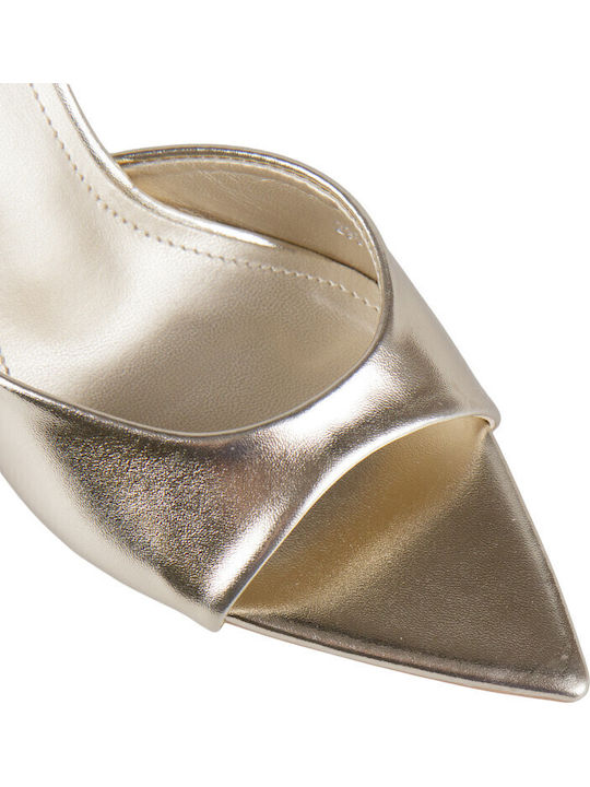 Mules With High Heel In Gold Colour
