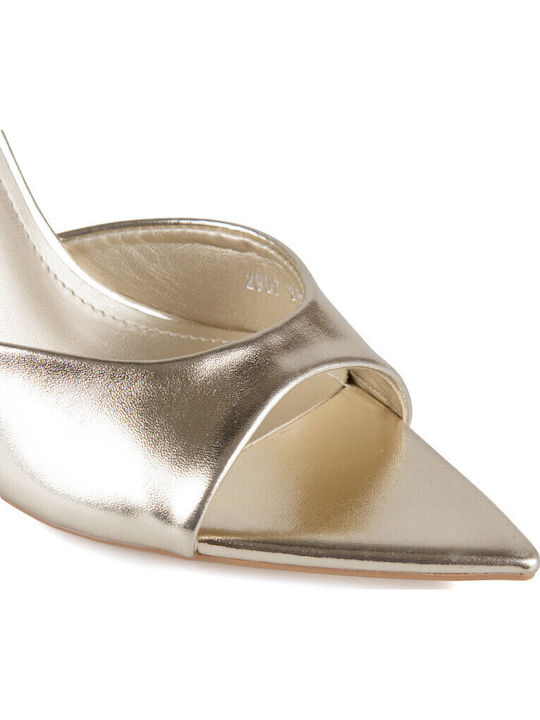Mules With High Heel In Gold Colour