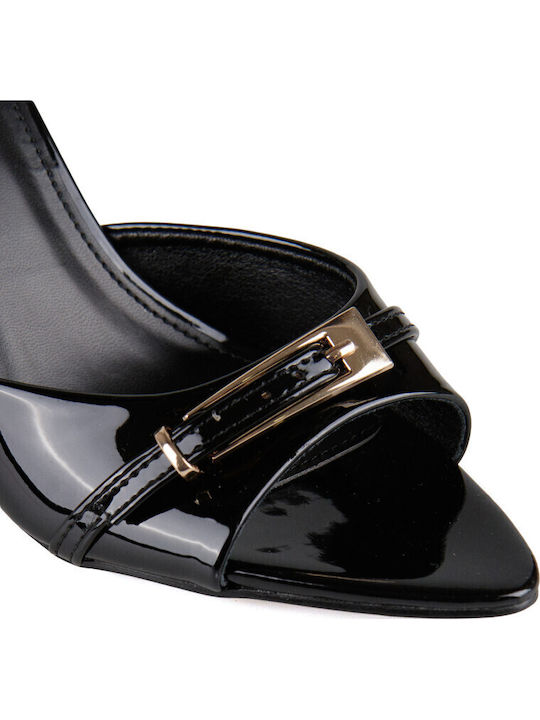 Mules In Patent Leather With High Heel In Black Colour