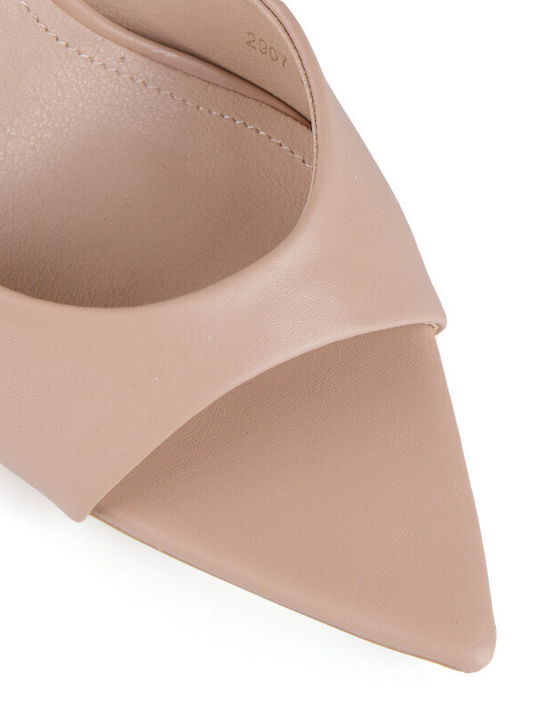 Mules With High Heel In Beige Colour