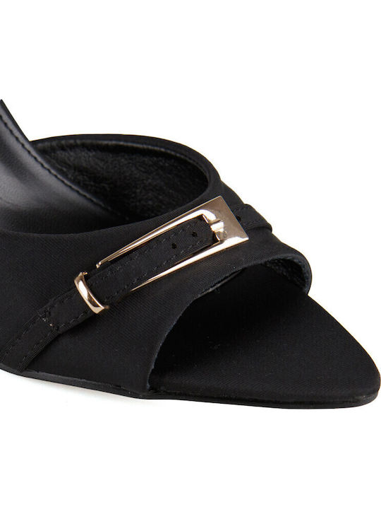 Satin Mules With High Heel In Black Colour