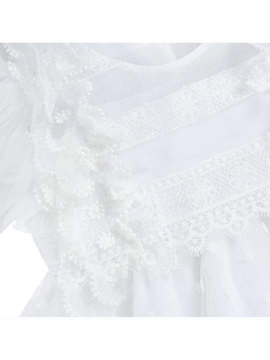 Lapin Rochie Albă De Botez Din Tulle
