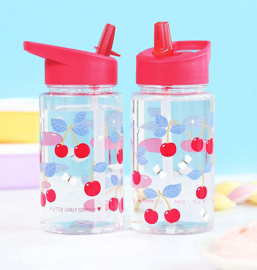 A Little Lovely Company Tritan Plastic Kids Thermos Water Bottle with Straw Non Spill Cherries 450ml