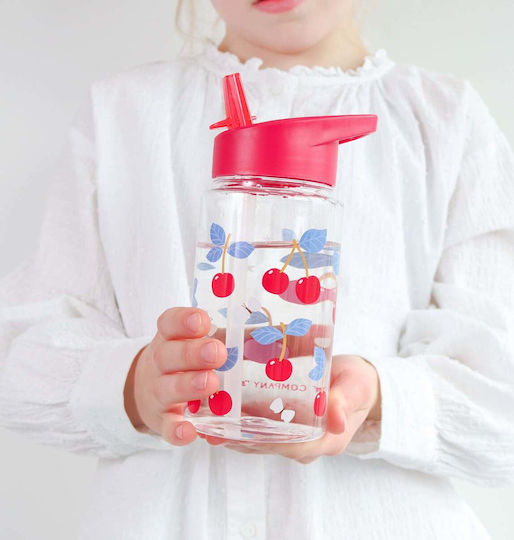 A Little Lovely Company Tritan Plastic Kids Thermos Water Bottle with Straw Non Spill Cherries 450ml