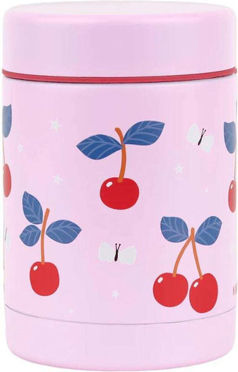 A Little Lovely Company Tritan Plastic Kids Thermos Water Bottle with Straw Non Spill Cherries 450ml