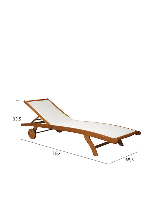 Șezlong din Lemn Liora cu Țesătură Textilene și Roți Ecru 196x68.5x33.5cm