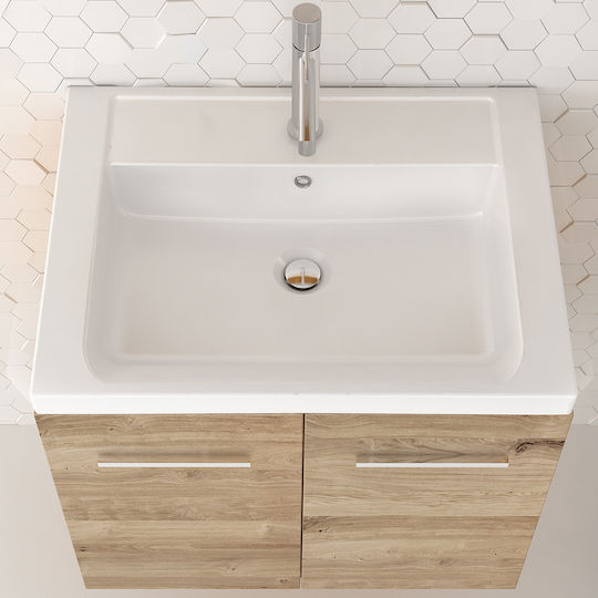 Orabella Badezimmer Waschtisch-Einheit mit Waschbecken & Spiegel M61xB45xH50cm Farbe Holz