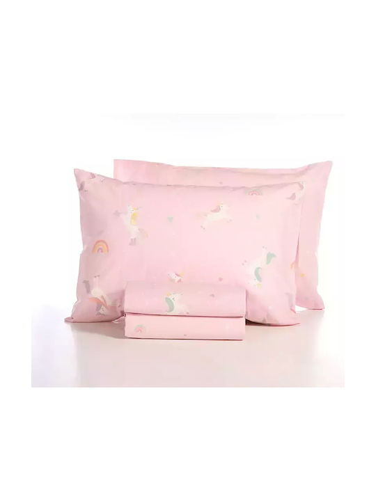 Nef-Nef Homeware Sheet Set Single Cotton Unicorns Style Pink 170x260cm 3pcs