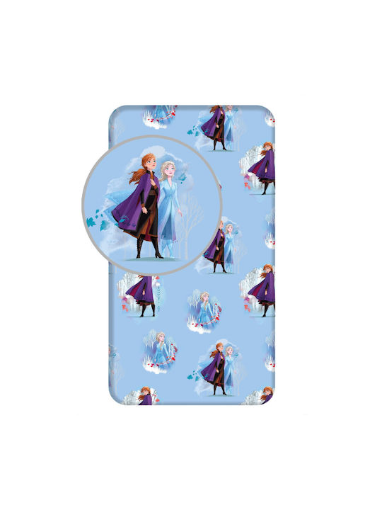 Disney Sheet Single with Elastic Band Cotton Frozen Blue 90x200cm