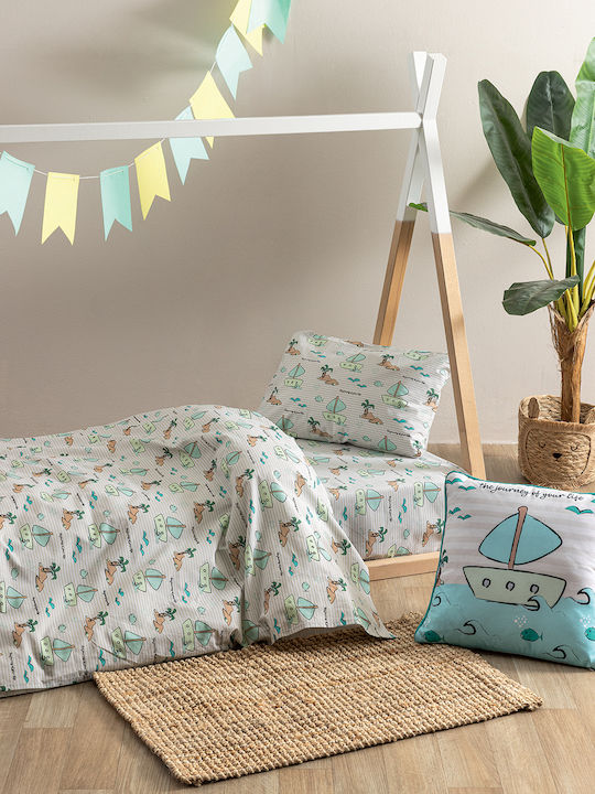 Palamaiki Set Single Sheets with Elastic Band Cotton Mk779 Green 110x200cm 3 Pieces