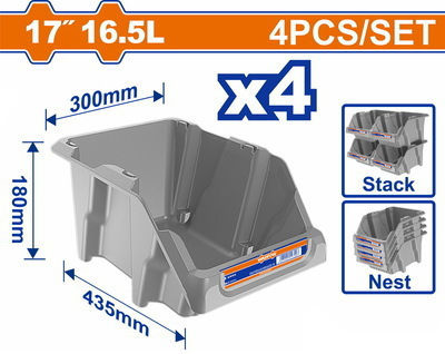 Wadfow Plastic Stackable Tool Storage Bin 43.5x30x18cm