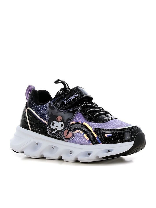 Kids Sneakers with Hoop & Loop Closure and Lights Black