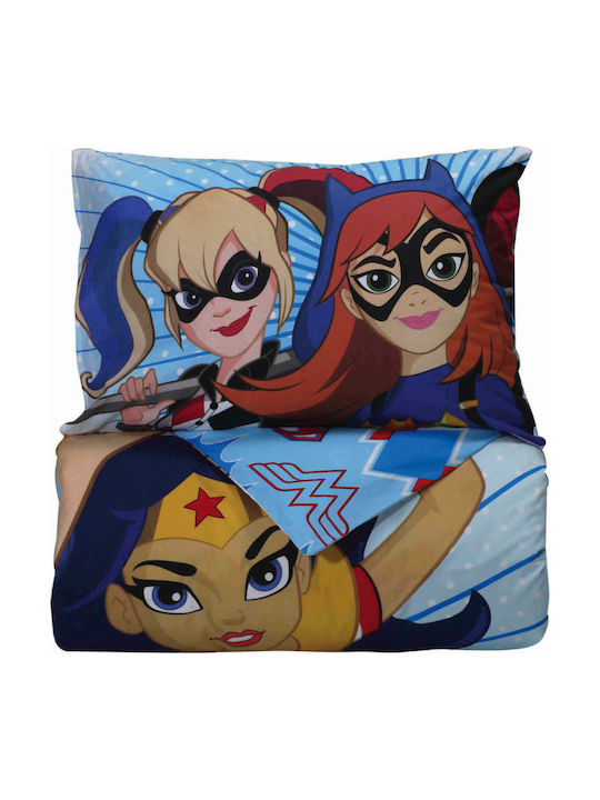 Das Home Super Hero Girls 5005 Σετ Παιδική Παπλωματοθήκη Μονή με Μαξιλαροθήκη Βαμβακερή Γαλάζια 160x240εκ.