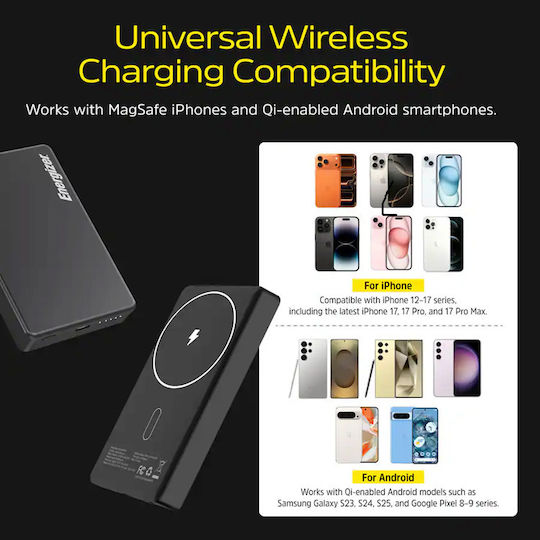 Energizer MagSafe Qi2 Power Bank 5000mAh 20W mit USB-C Ausgangsanschlüsse Power Delivery Schwarz