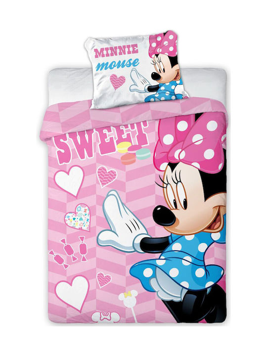 Disney Minnie Set Kids Duvet Cover Single with Pillowcase Cotton Pink 100x135cm