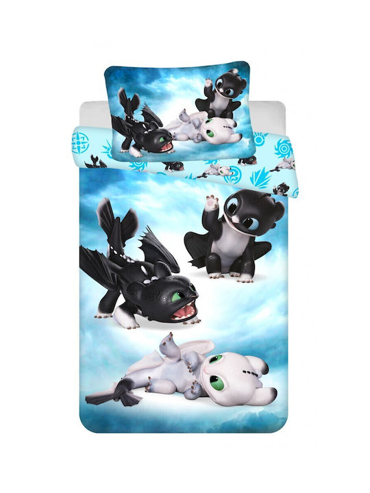 Set Kids Duvet Cover Single with Pillowcase Cotton Light Blue 100x135cm