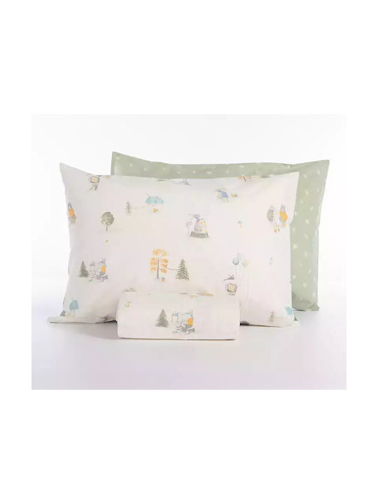 Nef-Nef Homeware Woodland Party Set Kids Duvet Cover Single with Pillowcase Cotton Ecru 160x240cm
