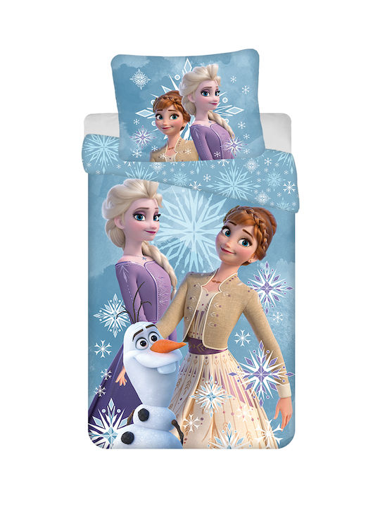 Halantex Set Kinderbettbezug Einzel mit Kissenbezug Baumwolle White Snowflake 140x200cm