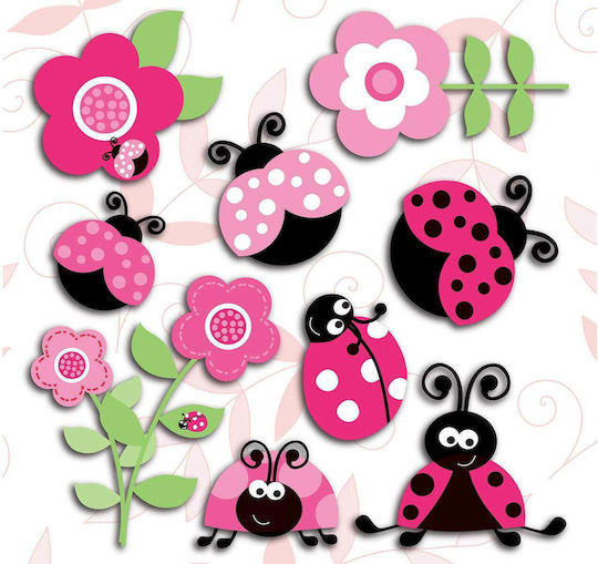 Ango Kids Foam Vinyl 3D Wall Sticker Pink Ladybugs 30x30cm 10pcs