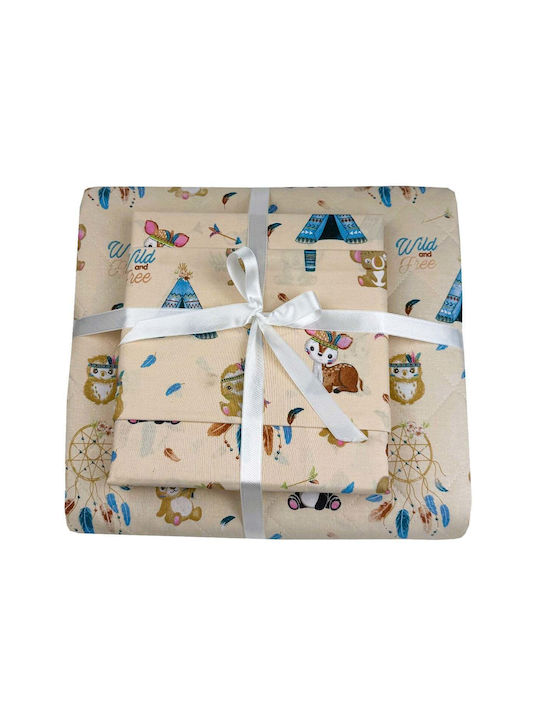 Astron Italy Kids Quilt Set Single with Pillowcase Boho Animals Beige 160x240cm