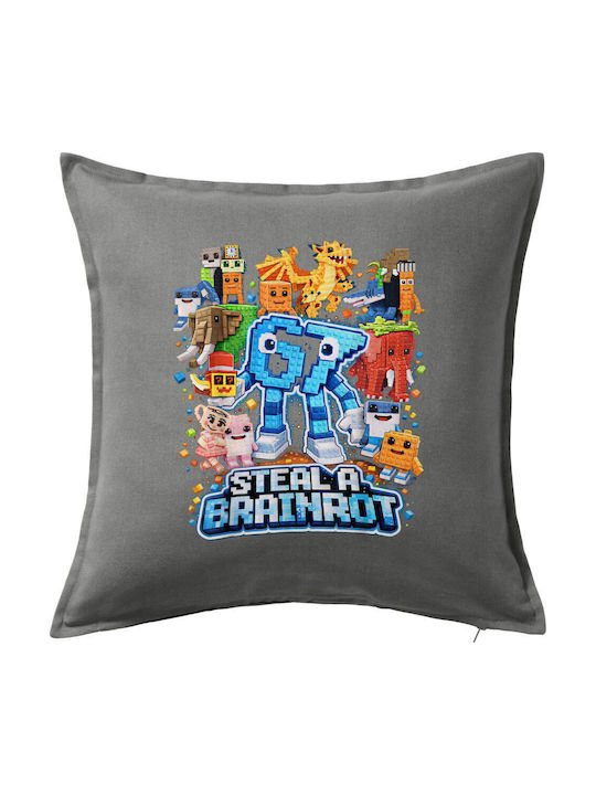 Steal A Brainrot Six Seven Kids Throw Pillow Gray 100% Cotton Filling 50x50cm