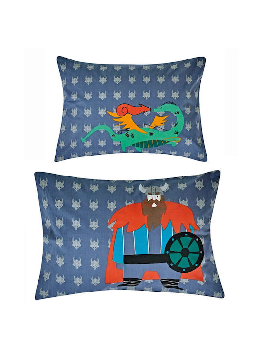 Kentia Viking Kids Cotton Pillowcase Set 50x70cm GREY- RED- BLUE- GREEN