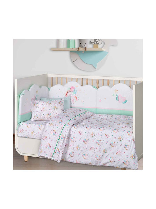 Das Home Σετ Βρεφικά Σεντόνια Κούνιας Βαμβακερά Mint - Pink - White 130x170εκ. 3τμχ