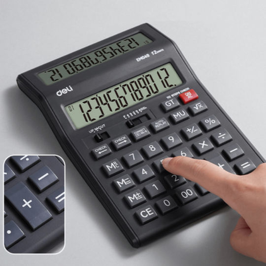 Deli Calculator 12 Digits in Black Color 1pcs