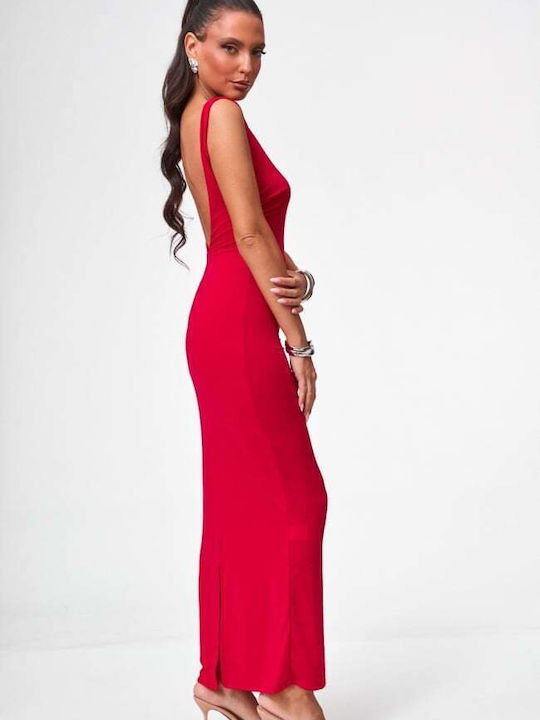 Summer Maxi Evening Dress Open Back Red